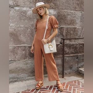 Bohme Rowan Puff Sleeve Square Neck Jumpsuit in Terracotta